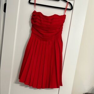 Elegant Red Pleated Dress